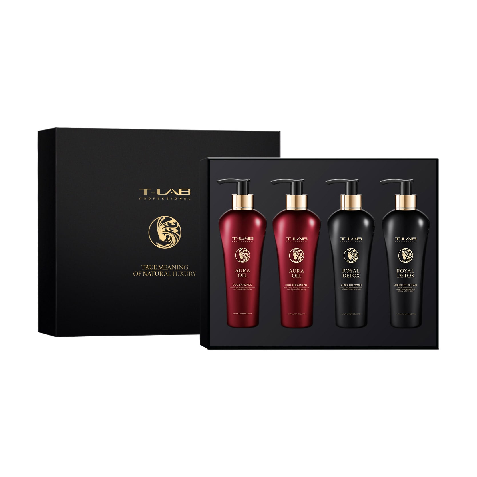 Набір для волосся та тіла T-LAB Professional Royal Detox + Aura Oil, 4 предмети